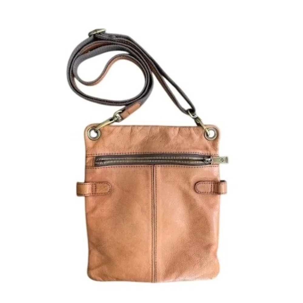 Patricia Nash Tan Leather North South Crossbody Bag Antique Brass Hardware Boho - Picture 1 of 10